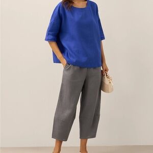 Lintico Rory 100% Linen Crop Pants Sz Large Charcoal Grey